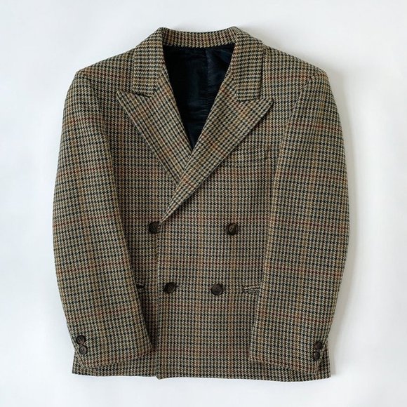 Vintage Wool Blend Plaid Houndstooth Academia Cropped Blazer size XS to Small - Picture 1 of 9